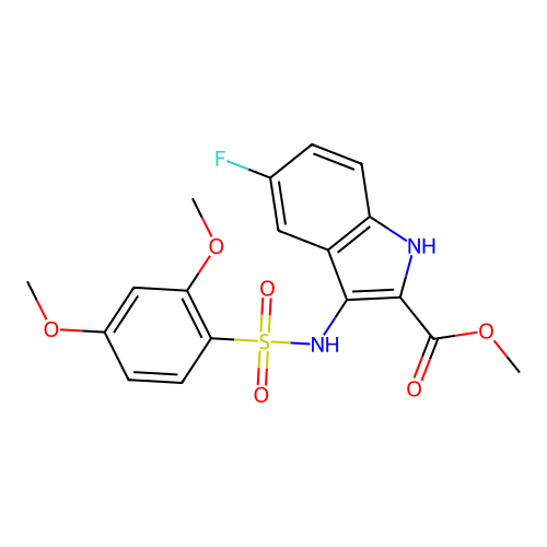 methyl 3-{[(2,4-dimethoxyphenyl)sulfonyl]amino}-5-fluoro-1H-indole-2-carboxylate structure