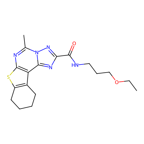 N-(3-ethoxypropyl)-5-methyl-8,9,10,11-tetrahydro[1]benzothieno[3,2-e][1,2,4]triazolo[1,5-c]pyrimidine-2-carboxamide structure