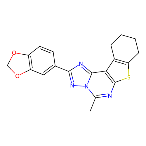 2-(1,3-benzodioxol-5-yl)-5-methyl-8,9,10,11-tetrahydro[1]benzothieno[3,2-e][1,2,4]triazolo[1,5-c]pyrimidine structure