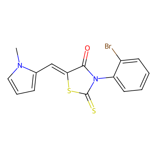 (Z)-3-(2-bromophenyl)-5-((1-methyl-1H-pyrrol-2-yl)methylene)-2-thioxothiazolidin-4-one structure