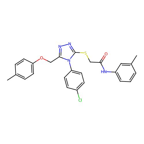 2-((4-(4-chlorophenyl)-5-((p-tolyloxy)methyl)-4H-1,2,4-triazol-3-yl)thio)-N-(m-tolyl)acetamide structure