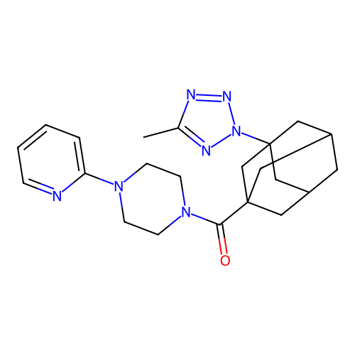 [3-(5-methyltetrazol-2-yl)-1-adamantyl]-(4-pyridin-2-ylpiperazin-1-yl)methanone structure