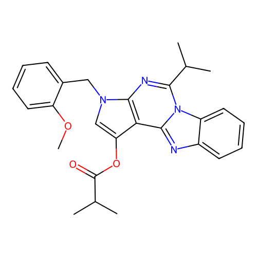 3-(2-methoxybenzyl)-5-(propan-2-yl)-3H-pyrrolo[2',3':4,5]pyrimido[1,6-a]benzimidazol-1-yl 2-methylpropanoate structure