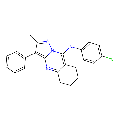 N-(4-chlorophenyl)-2-methyl-3-phenyl-5,6,7,8-tetrahydropyrazolo[5,1-b]quinazolin-9-amine structure