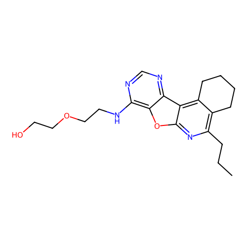 2-(2-((5-propyl-1,2,3,4-tetrahydropyrimido[4',5':4,5]furo[2,3-c]isoquinolin-8-yl)amino)ethoxy)ethanol structure