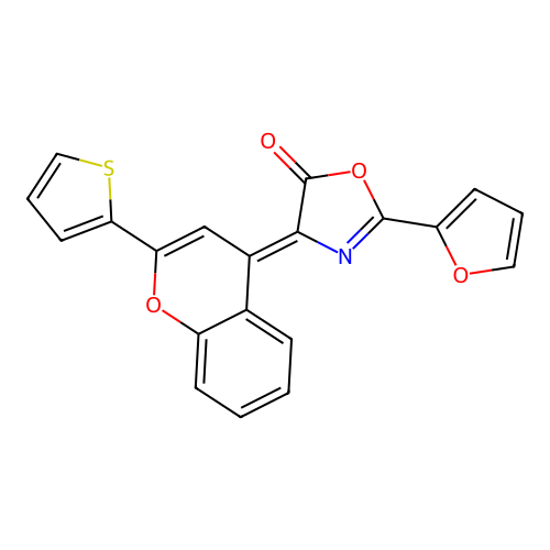 (4Z)-2-(furan-2-yl)-4-(2-thiophen-2-ylchromen-4-ylidene)-1,3-oxazol-5-one structure