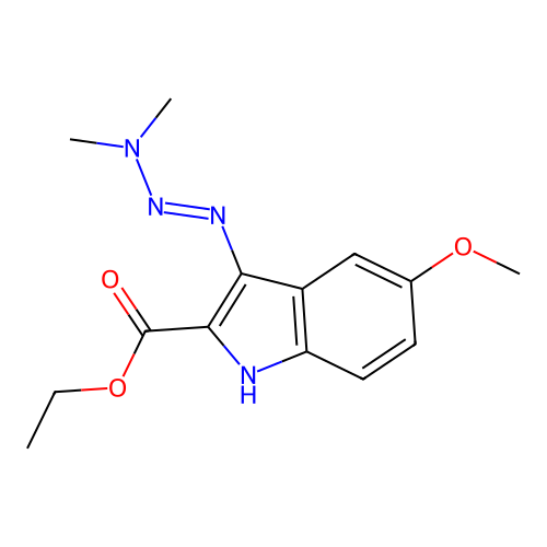 (E)-ethyl 3-(3,3-dimethyltriaz-1-en-1-yl)-5-methoxy-1H-indole-2-carboxylate structure