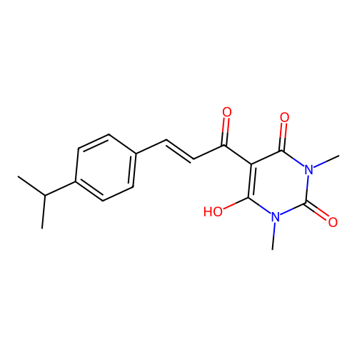 (E)-6-hydroxy-5-(3-(4-isopropylphenyl)acryloyl)-1,3-dimethylpyrimidine-2,4(1H,3H)-dione structure