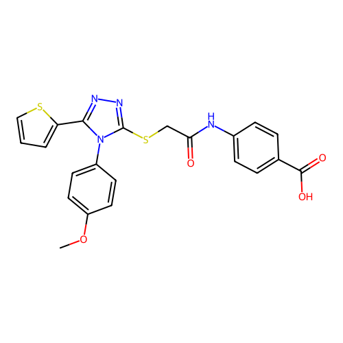 4-[[2-[[4-(4-methoxyphenyl)-5-thiophen-2-yl-1,2,4-triazol-3-yl]sulfanyl]acetyl]amino]benzoic acid structure