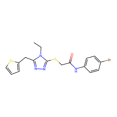 N-(4-bromophenyl)-2-[[4-ethyl-5-(thiophen-2-ylmethyl)-1,2,4-triazol-3-yl]sulfanyl]acetamide structure
