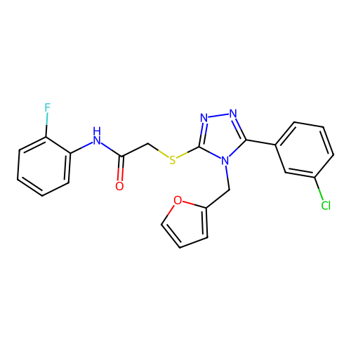 2-{[5-(3-chlorophenyl)-4-(furan-2-ylmethyl)-4H-1,2,4-triazol-3-yl]sulfanyl}-N-(2-fluorophenyl)acetamide structure