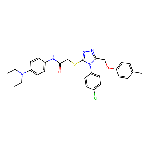 2-((4-(4-chlorophenyl)-5-((p-tolyloxy)methyl)-4H-1,2,4-triazol-3-yl)thio)-N-(4-(diethylamino)phenyl)acetamide structure