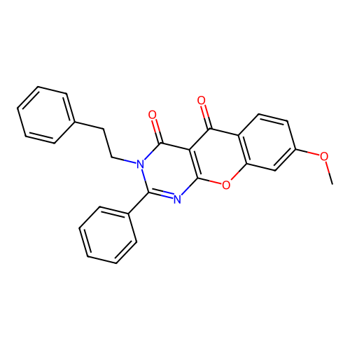 8-methoxy-3-phenethyl-2-phenyl-3H-chromeno[2,3-d]pyrimidine-4,5-dione structure