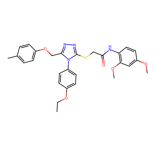 N-(2,4-dimethoxyphenyl)-2-((4-(4-ethoxyphenyl)-5-((p-tolyloxy)methyl)-4H-1,2,4-triazol-3-yl)thio)acetamide structure
