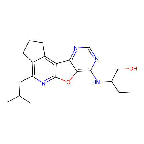 2-((4-isobutyl-2,3-dihydro-1H-cyclopenta[4',5']pyrido[3',2':4,5]furo[3,2-d]pyrimidin-7-yl)amino)butan-1-ol structure