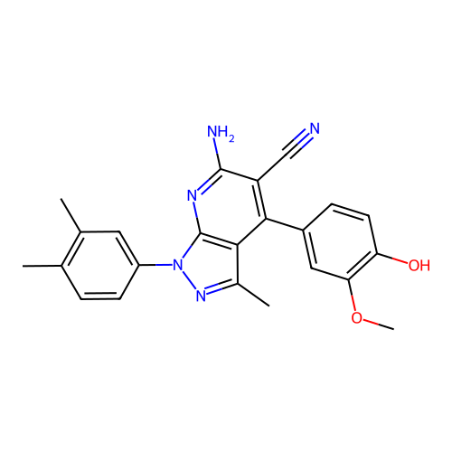 6-amino-1-(3,4-dimethylphenyl)-4-(4-hydroxy-3-methoxyphenyl)-3-methyl-1H-pyrazolo[3,4-b]pyridine-5-carbonitrile structure