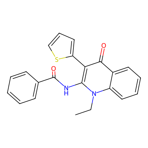 N-(1-ethyl-4-oxo-3-(thiophen-2-yl)-1,4-dihydroquinolin-2-yl)benzamide structure