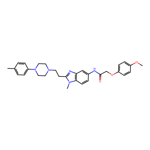 2-(4-methoxyphenoxy)-N-(1-methyl-2-(2-(4-(p-tolyl)piperazin-1-yl)ethyl)-1H-benzo[d]imidazol-5-yl)acetamide structure