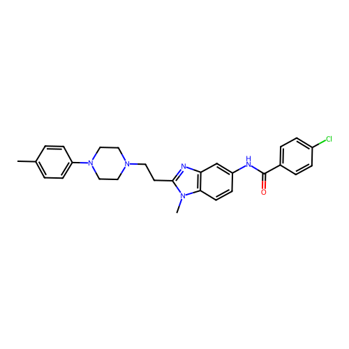 4-chloro-N-(1-methyl-2-(2-(4-(p-tolyl)piperazin-1-yl)ethyl)-1H-benzo[d]imidazol-5-yl)benzamide structure