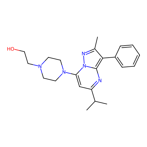 2-(4-(5-isopropyl-2-methyl-3-phenylpyrazolo[1,5-a]pyrimidin-7-yl)piperazin-1-yl)ethanol structure