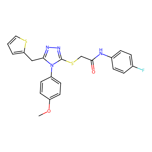 N-(4-fluorophenyl)-2-{[4-(4-methoxyphenyl)-5-(thiophen-2-ylmethyl)-4H-1,2,4-triazol-3-yl]sulfanyl}acetamide structure