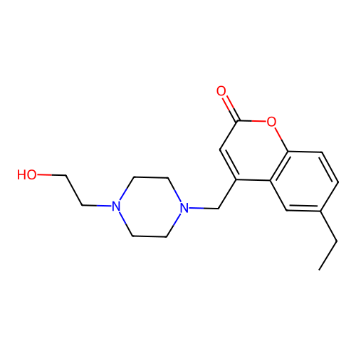 6-ethyl-4-((4-(2-hydroxyethyl)piperazin-1-yl)methyl)-2H-chromen-2-one structure