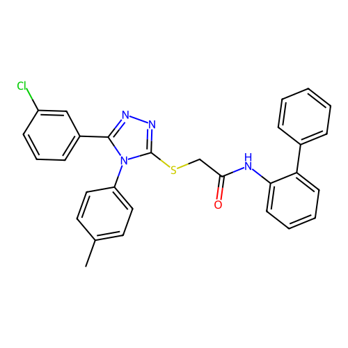 2-[[5-(3-chlorophenyl)-4-(4-methylphenyl)-1,2,4-triazol-3-yl]sulfanyl]-N-(2-phenylphenyl)acetamide structure