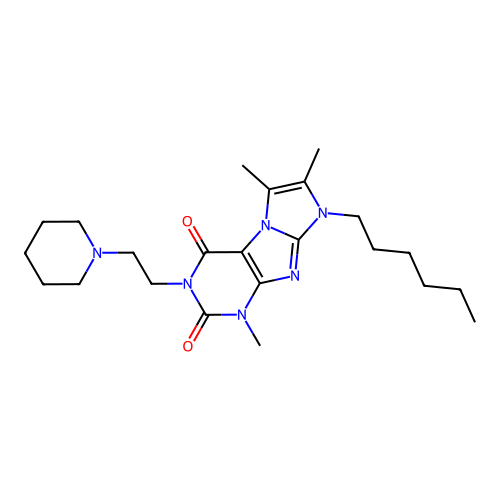 6-hexyl-4,7,8-trimethyl-2-(2-piperidin-1-ylethyl)purino[7,8-a]imidazole-1,3-dione structure