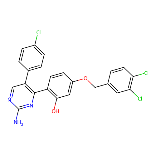 2-(2-Amino-5-(4-chlorophenyl)pyrimidin-4-yl)-5-((3,4-dichlorobenzyl)oxy)phenol structure
