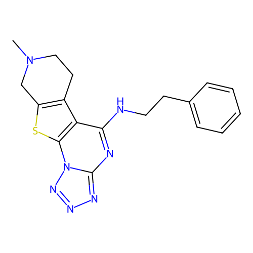 8-methyl-N-(2-phenylethyl)-6,7,8,9-tetrahydropyrido[4',3':4,5]thieno[3,2-e]tetrazolo[1,5-a]pyrimidin-5-amine structure