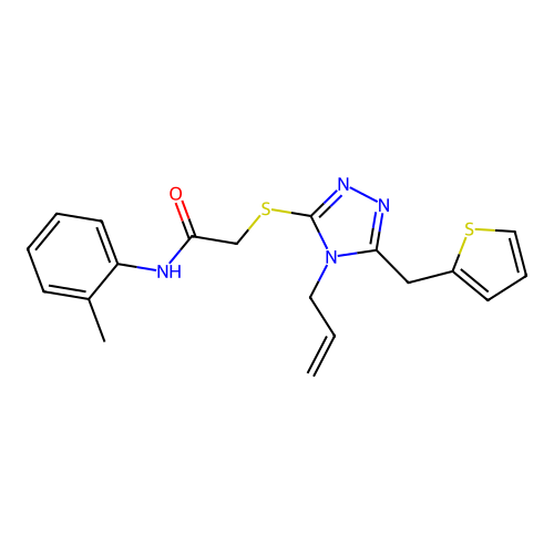 2-((4-allyl-5-(thiophen-2-ylmethyl)-4H-1,2,4-triazol-3-yl)thio)-N-(o-tolyl)acetamide structure