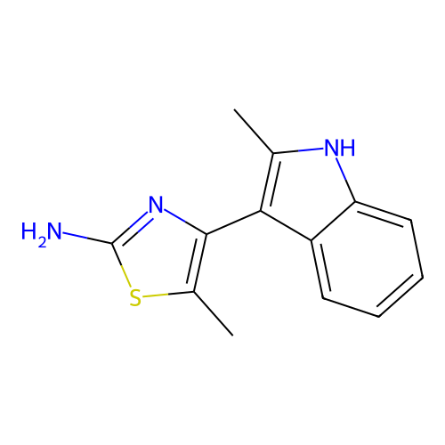 5-methyl-4-(2-methyl-1H-indol-3-yl)-1,3-thiazol-2-amine structure