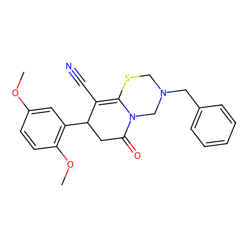 3-benzyl-8-(2,5-dimethoxyphenyl)-6-oxo-3,4,7,8-tetrahydro-2H,6H-pyrido[2,1-b][1,3,5]thiadiazine-9-carbonitrile structure