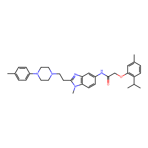 2-(2-isopropyl-5-methylphenoxy)-N-(1-methyl-2-(2-(4-(p-tolyl)piperazin-1-yl)ethyl)-1H-benzo[d]imidazol-5-yl)acetamide structure
