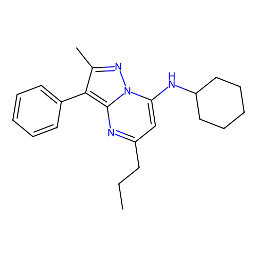 N-cyclohexyl-2-methyl-3-phenyl-5-propylpyrazolo[1,5-a]pyrimidin-7-amine structure