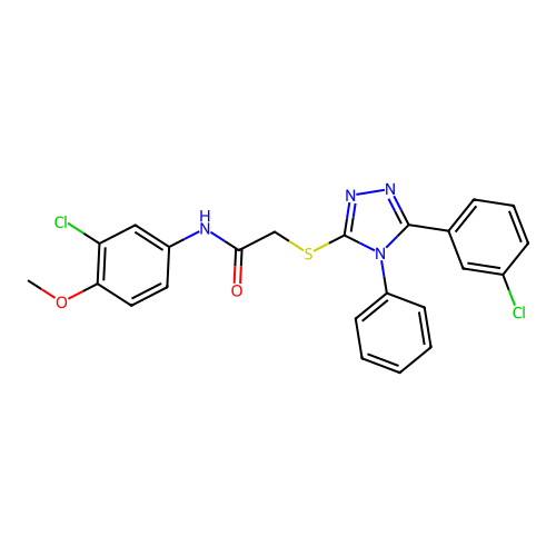 N-(3-chloro-4-methoxyphenyl)-2-{[5-(3-chlorophenyl)-4-phenyl-4H-1,2,4-triazol-3-yl]sulfanyl}acetamide structure