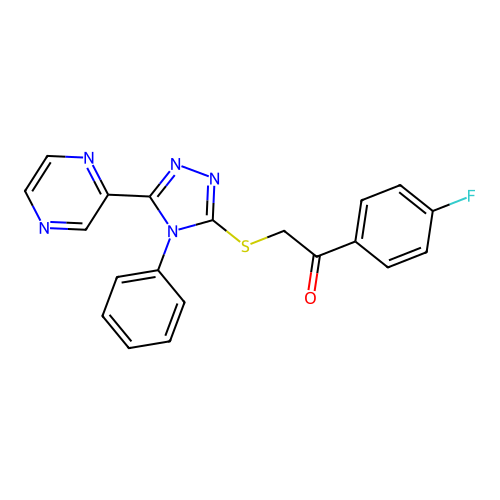 1-(4-fluorophenyl)-2-[(4-phenyl-5-pyrazin-2-yl-1,2,4-triazol-3-yl)sulfanyl]ethanone structure