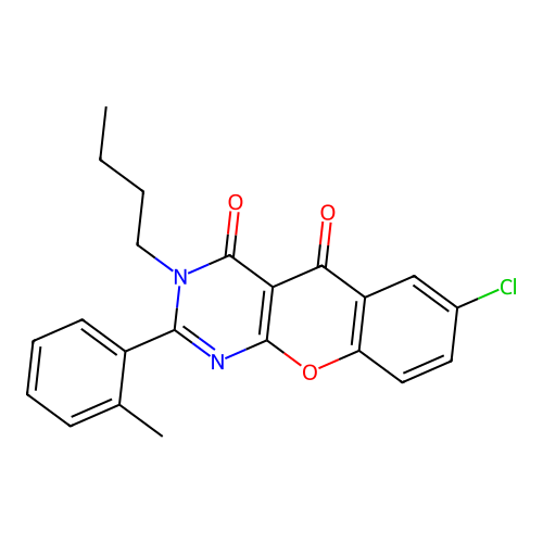 3-butyl-7-chloro-2-(2-methylphenyl)-4H-chromeno[2,3-d]pyrimidine-4,5(3H)-dione structure