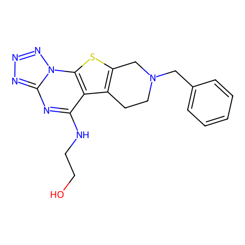 2-((8-benzyl-6,7,8,9-tetrahydropyrido[4',3':4,5]thieno[3,2-e]tetrazolo[1,5-a]pyrimidin-5-yl)amino)ethanol structure