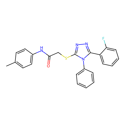 2-[[5-(2-fluorophenyl)-4-phenyl-1,2,4-triazol-3-yl]sulfanyl]-N-(4-methylphenyl)acetamide structure