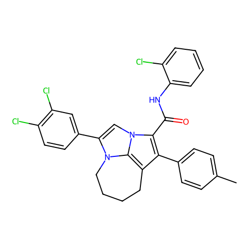 N-(2-chlorophenyl)-4-(3,4-dichlorophenyl)-1-(4-methylphenyl)-5,6,7,8-tetrahydro-2a,4a-diazacyclopenta[cd]azulene-2-carboxamide structure