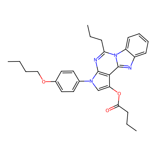 3-(4-butoxyphenyl)-5-propyl-3H-benzo[4,5]imidazo[1,2-c]pyrrolo[3,2-e]pyrimidin-1-yl butyrate structure