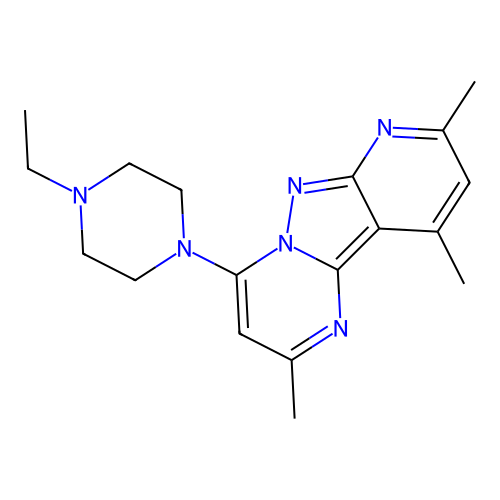4-(4-ethylpiperazin-1-yl)-2,8,10-trimethylpyrido[2',3':3,4]pyrazolo[1,5-a]pyrimidine structure