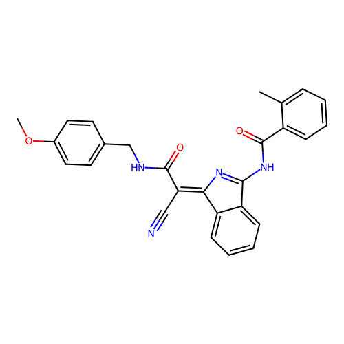 N-[3-[cyano-[(4-methoxyphenyl)methylcarbamoyl]methylidene]isoindol-1-yl]-2-methyl-benzamide structure
