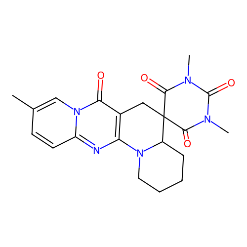 1',3',10-trimethyl-2,3,4,4a-tetrahydro-1H,1'H-spiro[pyrido[1',2':1,2]pyrimido[5,4-c]quinolizine-5,5'-pyrimidine]-2',4',6',7(3'H,6H)-tetraone structure