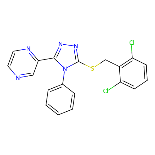 3-[(2,6-Dichlorophenyl)methylthio]-4-phenyl-5-pyrazin-2-yl-1,2,4-triazole structure