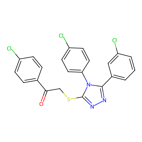 1-(4-chlorophenyl)-2-[[5-(3-chlorophenyl)-4-(4-chlorophenyl)-1,2,4-triazol-3-yl]sulfanyl]ethanone structure