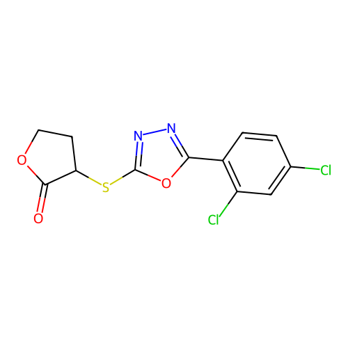 3-[[5-(2,4-Dichlorophenyl)-1,3,4-oxadiazol-2-yl]sulfanyl]oxolan-2-one structure