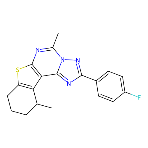 2-(4-fluorophenyl)-5,11-dimethyl-8,9,10,11-tetrahydro[1]benzothieno[3,2-e][1,2,4]triazolo[1,5-c]pyrimidine structure