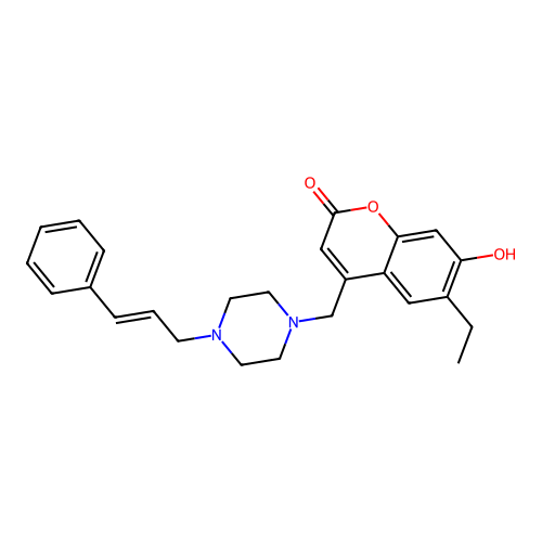 6-ethyl-7-hydroxy-4-({4-[(2E)-3-phenylprop-2-en-1-yl]piperazin-1-yl}methyl)-2H-chromen-2-one structure